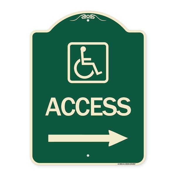 Access W/ Updated Isaand Right Arrow Heavy-Gauge Aluminum Architectural Sign, 24" H, G-1824-24357